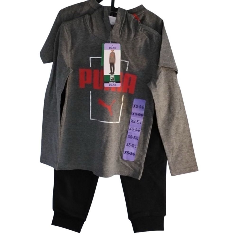 Boy's 3 Piece Puma Pants Shirt Active Wear Set Size XS 5/6